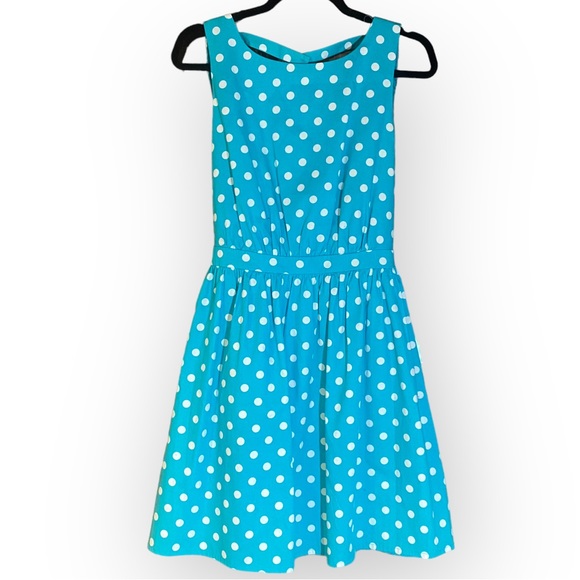 Cynthia Rowley Turquoise White Polka Dot Fit & Flare Sleeveless Dress size 8 - Picture 1 of 11